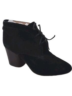Black Suede Lace-Up Ankle Boot with Block Heel By French Connection